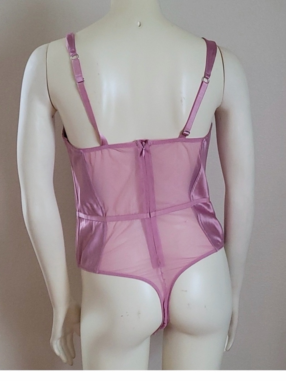 Victoria's Secret Sheer Lace-Panel Bodysuit in Mauve Pink